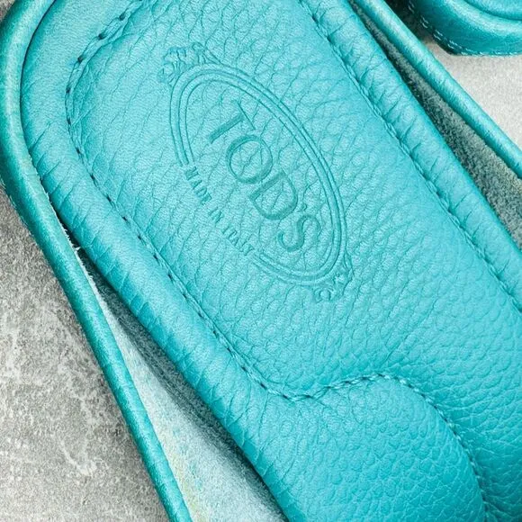 Tod's Limited Edition Teal Ferrari Leather Gommino Slip On Driving Flats Sz 9.5