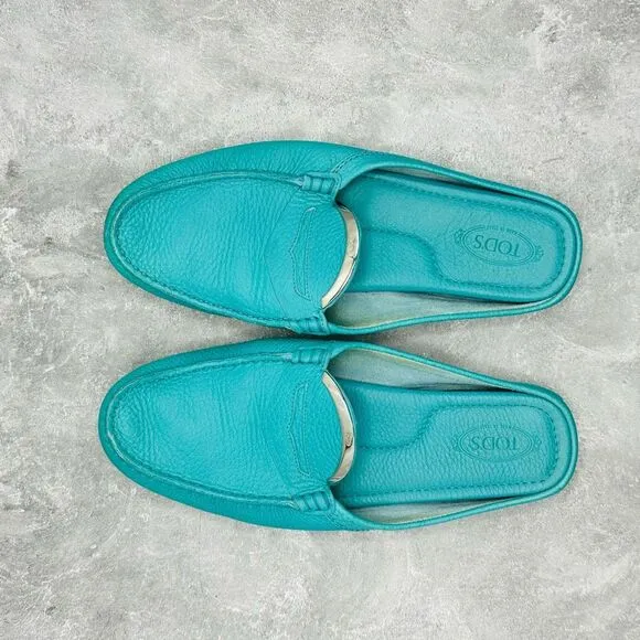 Tod's Limited Edition Teal Ferrari Leather Gommino Slip On Driving Flats Sz 9.5