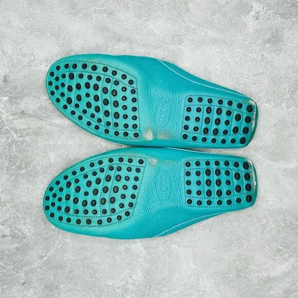 Tod's Limited Edition Teal Ferrari Leather Gommino Slip On Driving Flats Sz 9.5