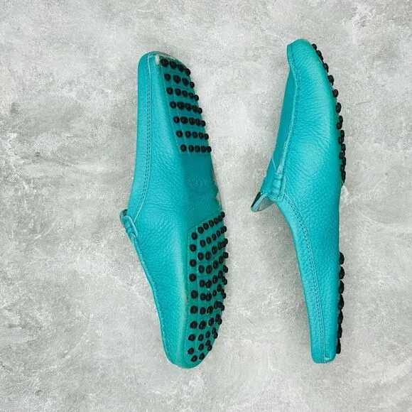 Tod's Limited Edition Teal Ferrari Leather Gommino Slip On Driving Flats Sz 9.5