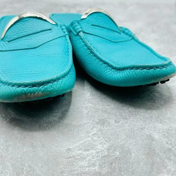 Tod's Limited Edition Teal Ferrari Leather Gommino Slip On Driving Flats Sz 9.5