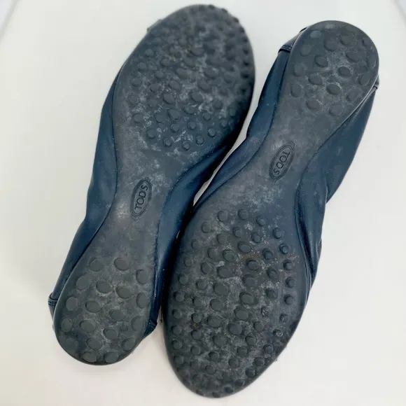 Tod’s Navy Blue Calf Patent Leather Tip Ballerina Driving Flat Size 38 Euro 🇮🇹