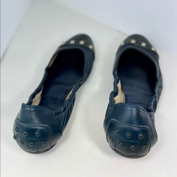 Tod’s Navy Blue Calf Patent Leather Tip Ballerina Driving Flat Size 38 Euro 🇮🇹