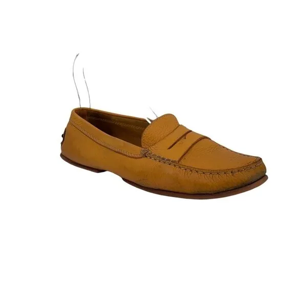 TOD's Yellow Pebbled Leather Driving Moccasins Size 38 Penny Loafers