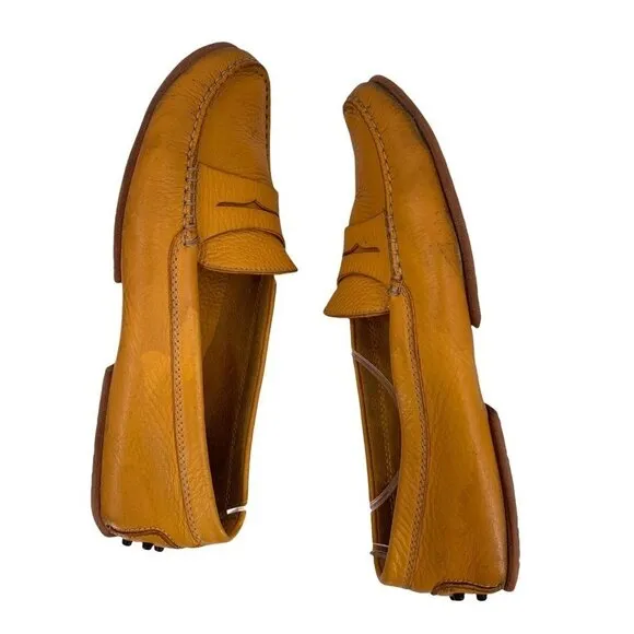 TOD's Yellow Pebbled Leather Driving Moccasins Size 38 Penny Loafers