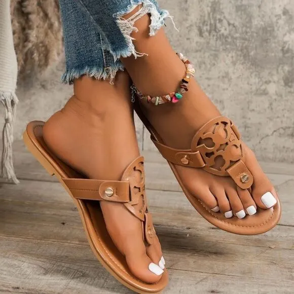 Toe Post Flats White Summer Sandals Size 6 New