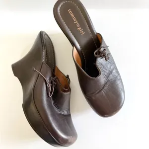 Tommy Girl Hilfiger Vintage 90s Y2K Chunky Clog Leather Platform Wedges