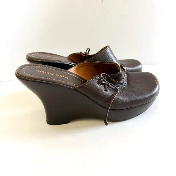 Tommy Girl Hilfiger Vintage 90s Y2K Chunky Clog Leather Platform Wedges
