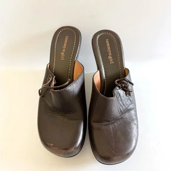 Tommy Girl Hilfiger Vintage 90s Y2K Chunky Clog Leather Platform Wedges