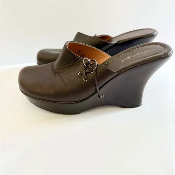 Tommy Girl Hilfiger Vintage 90s Y2K Chunky Clog Leather Platform Wedges