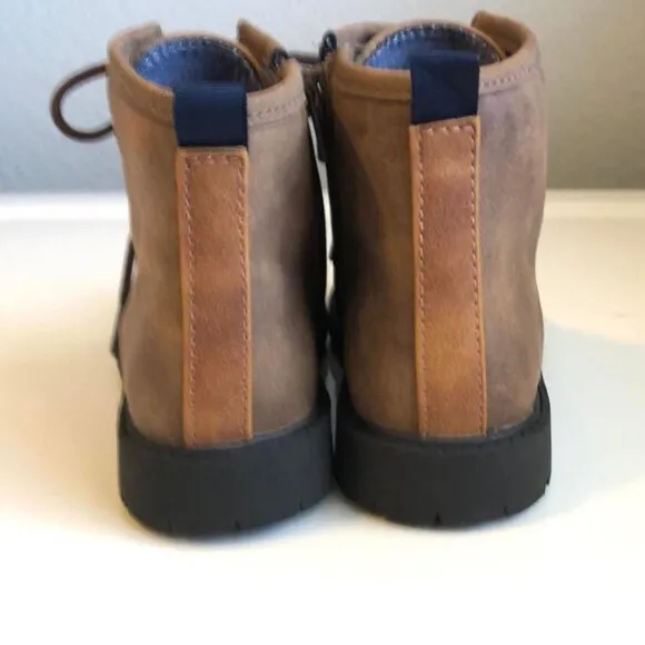 TOMMY HILFIGER Axel Combat Boots Tan Vegan Leather Lace-up &amp; Zip Little Boy 13