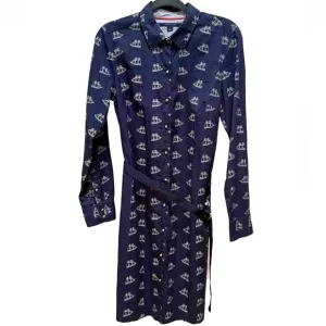 Tommy Hilfiger Blue White Cotton Nautical Sail Boat Belt Shirt Dress Size M