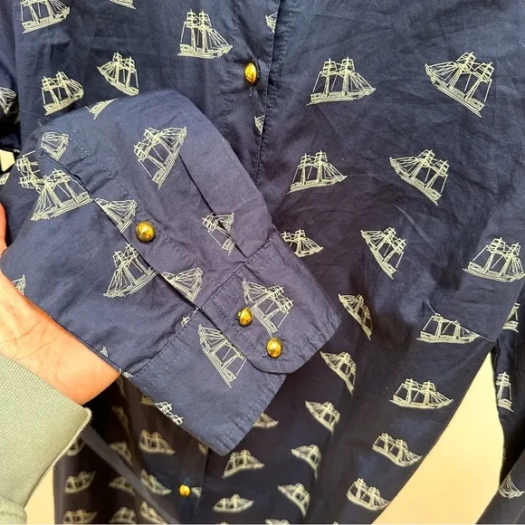 Tommy Hilfiger Blue White Cotton Nautical Sail Boat Belt Shirt Dress Size M
