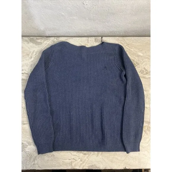 Tommy Hilfiger Navy Blue Cableknit Pullover Boat Neck Sweater Preppy Classic L