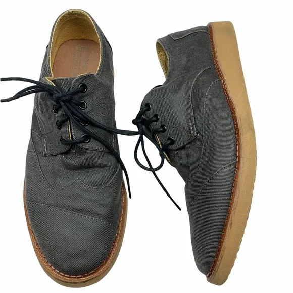 TOMS Brogue Gray Fabric Wingtip Oxford Lace Up Mens Dress Shoes US 11.5 EUC