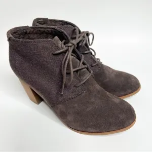 Toms Brown Suede &amp; Fabric Rounded Lace Up Boots size 8.5