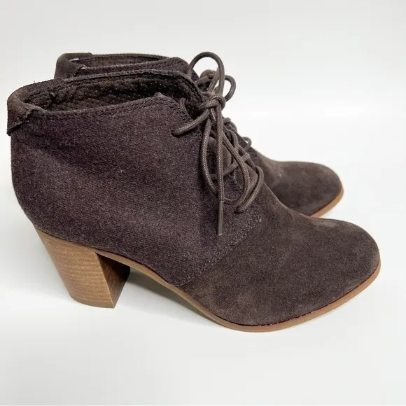 Toms Brown Suede &amp; Fabric Rounded Lace Up Boots size 8.5