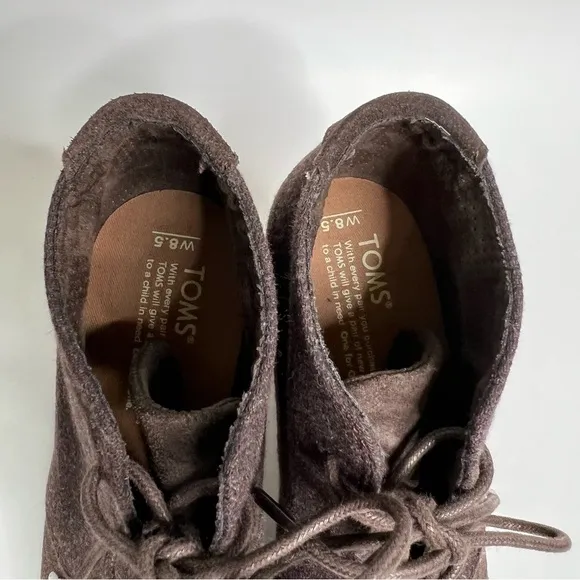 Toms Brown Suede &amp; Fabric Rounded Lace Up Boots size 8.5