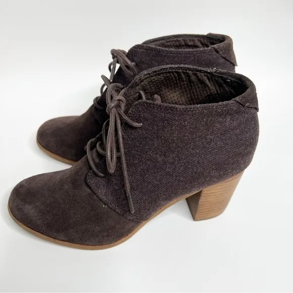 Toms Brown Suede &amp; Fabric Rounded Lace Up Boots size 8.5