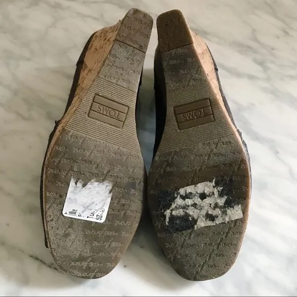 Toms Calypso Peep Toe Copper Azar Metallic Wedges Women's Size 6.5