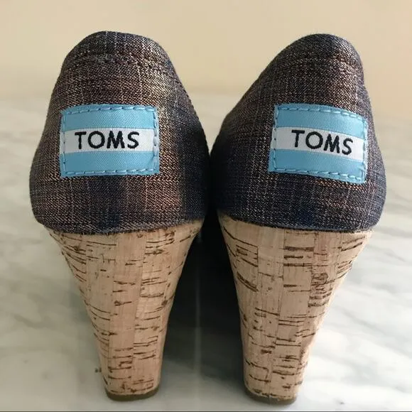 Toms Calypso Peep Toe Copper Azar Metallic Wedges Women's Size 6.5