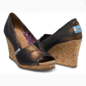 Toms Calypso Peep Toe Copper Azar Metallic Wedges Women's Size 6.5