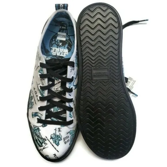 TOMS Classic Slip On Sneaker Shoes Mens Sz 8.5 Star Wars Character Print White
