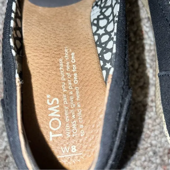 TOMS in box Michelle black wedges, peep toe size 8​