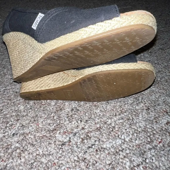 TOMS in box Michelle black wedges, peep toe size 8​