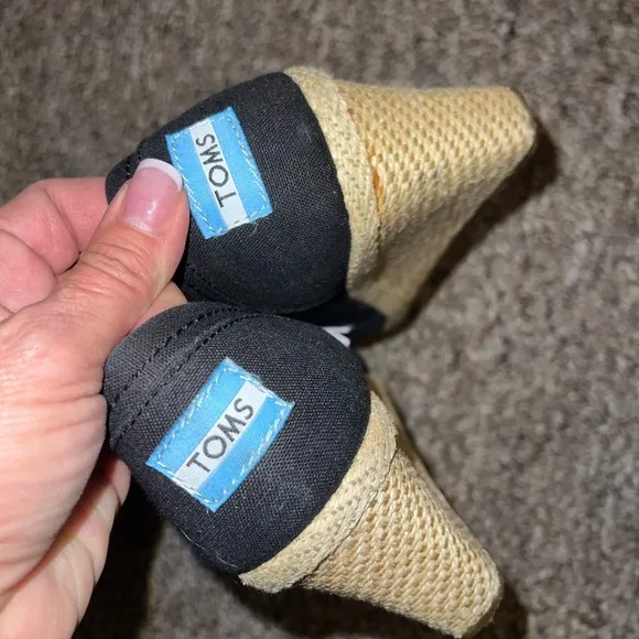 TOMS in box Michelle black wedges, peep toe size 8​