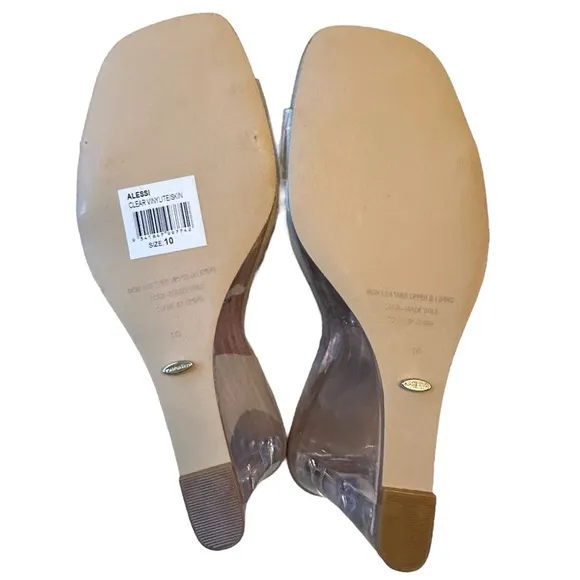 Tony Bianco Alessi Lucite Wedge Mule Sandals 10 Open Toe Clear Vinylite Skin