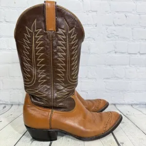 Tony Lama Leather Boots Men Size 8 Brown 2 Tone Exotic Lizard Toe Western Cowboy