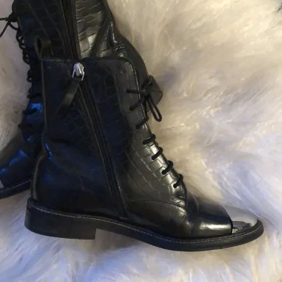 TOPSHOP Black Metal Silver Toe Lace Up Boots