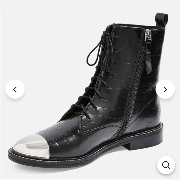 TOPSHOP Black Metal Silver Toe Lace Up Boots