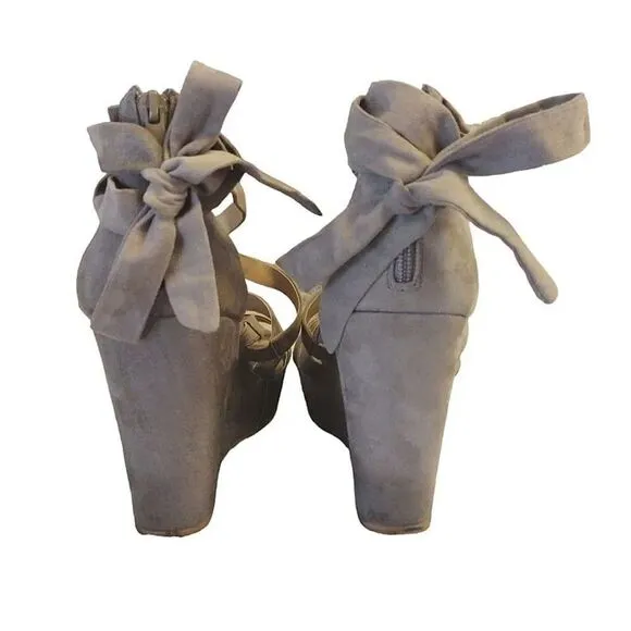 Torrid Taupe Faux Suede Strappy Wrap Platform Wedge Sandals Size 11W