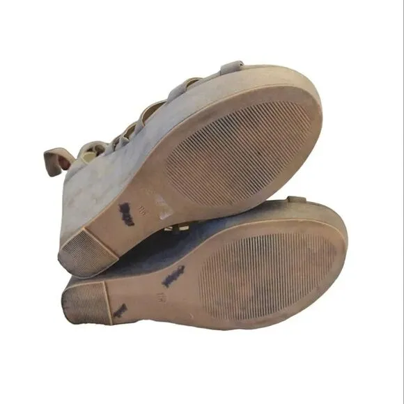 Torrid Taupe Faux Suede Strappy Wrap Platform Wedge Sandals Size 11W