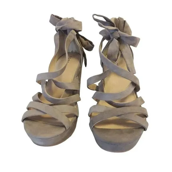 Torrid Taupe Faux Suede Strappy Wrap Platform Wedge Sandals Size 11W