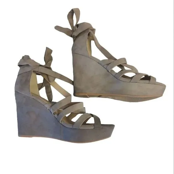 Torrid Taupe Faux Suede Strappy Wrap Platform Wedge Sandals Size 11W