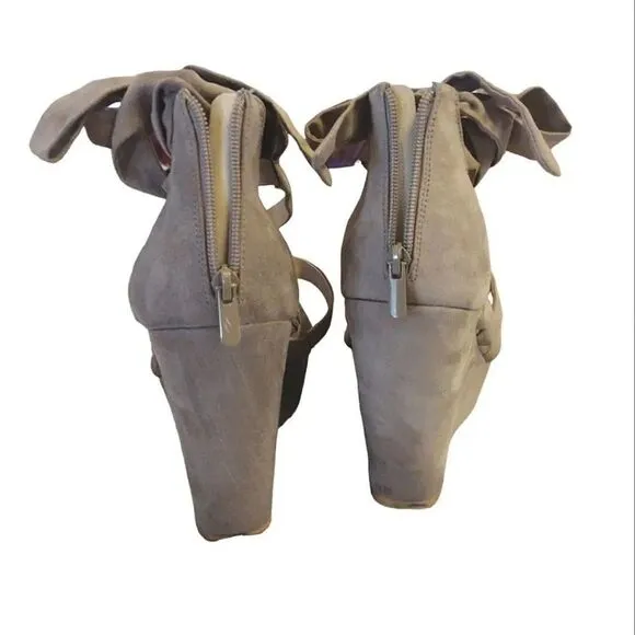 Torrid Taupe Faux Suede Strappy Wrap Platform Wedge Sandals Size 11W