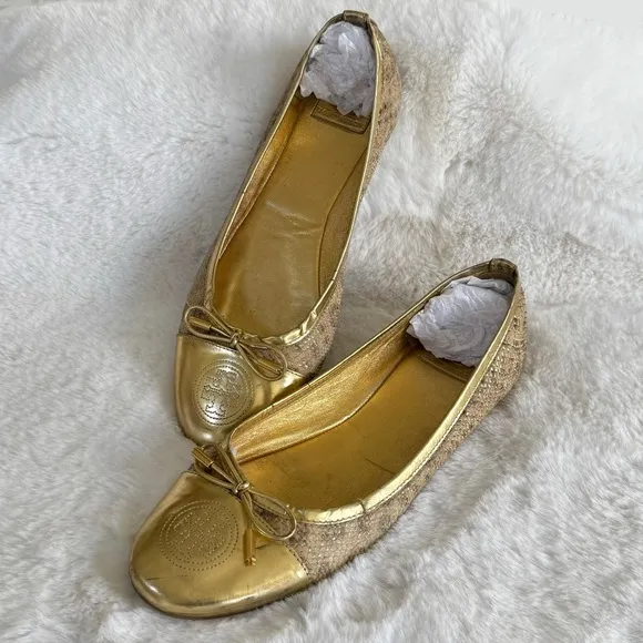 TORY BURCH 11 Verbena Metallic Luxe Snake Embossed Leather Cap Toe Ballet Flats