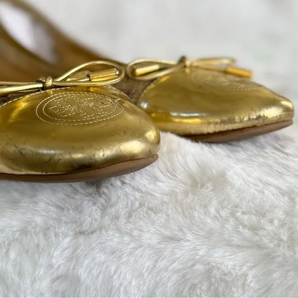 TORY BURCH 11 Verbena Metallic Luxe Snake Embossed Leather Cap Toe Ballet Flats