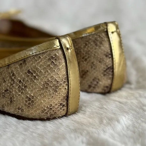 TORY BURCH 11 Verbena Metallic Luxe Snake Embossed Leather Cap Toe Ballet Flats
