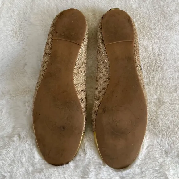TORY BURCH 11 Verbena Metallic Luxe Snake Embossed Leather Cap Toe Ballet Flats
