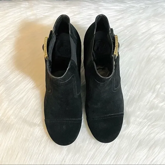 Tory Burch Adrienne Suede Black Shoes Leather Wedge Ankle Bootie Heels