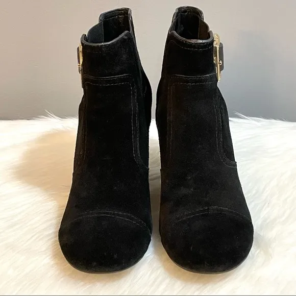 Tory Burch Adrienne Suede Black Shoes Leather Wedge Ankle Bootie Heels