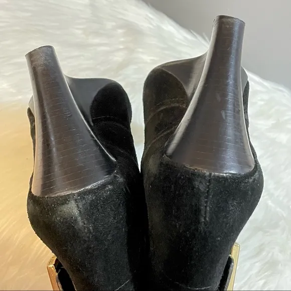 Tory Burch Adrienne Suede Black Shoes Leather Wedge Ankle Bootie Heels