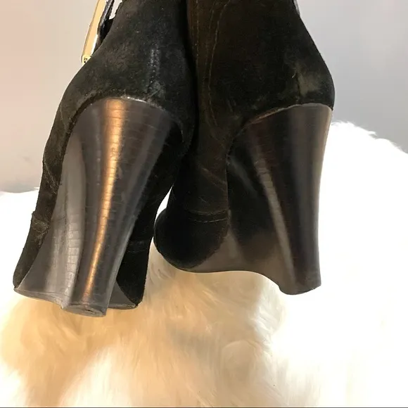Tory Burch Adrienne Suede Black Shoes Leather Wedge Ankle Bootie Heels