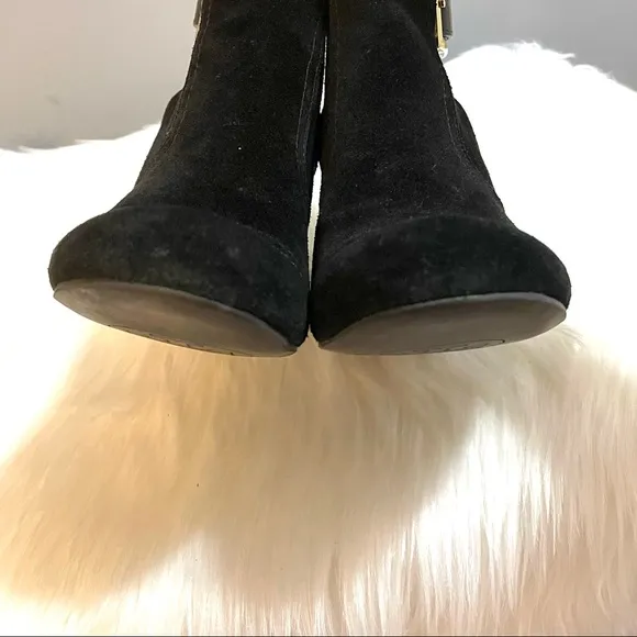 Tory Burch Adrienne Suede Black Shoes Leather Wedge Ankle Bootie Heels