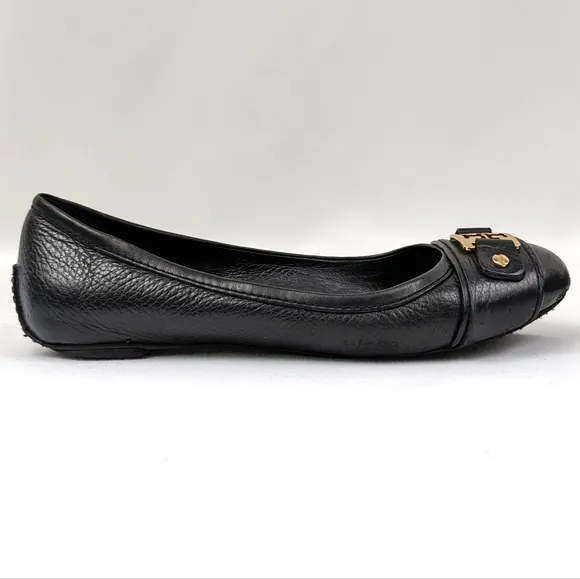 Tory Burch Ambrose Ballet Flats Leather Cap Toe Balletcore Preppy Black size 6.5