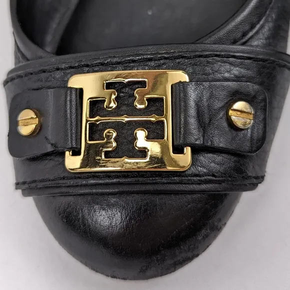 Tory Burch Ambrose Ballet Flats Leather Cap Toe Balletcore Preppy Black size 6.5